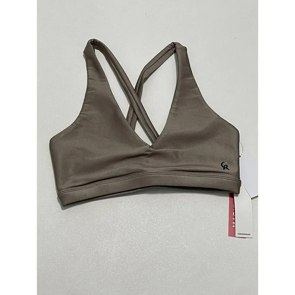 Good American Core Plunge‎ Performance Criss Cross Sports Bra Bronze Size 0 XS